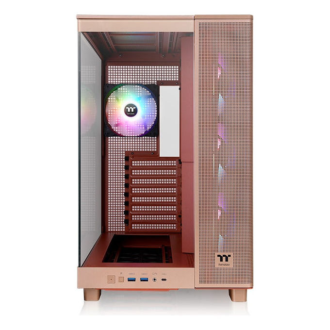 Thermaltake CA-11E-00MGWN-00 View 380 XL TG ARGB Case PC ATX con Illuminazione ARGB Ventole Installate 3x120mm e 1x120mm Vetro Temperato colore Sabbia