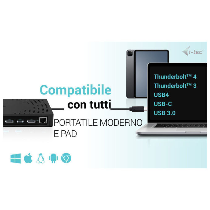 I-tec, Docking Station 4K, USB 3.0, USB-C, Thunderbolt, 3x Monitor, Power Delivery 100W