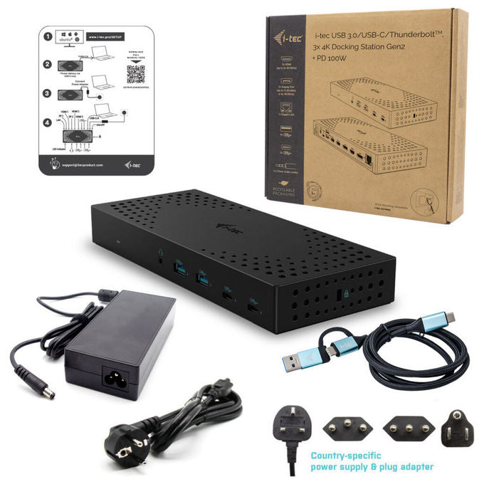 I-tec, Docking Station 4K, USB 3.0, USB-C, Thunderbolt, 3x Monitor, Power Delivery 100W
