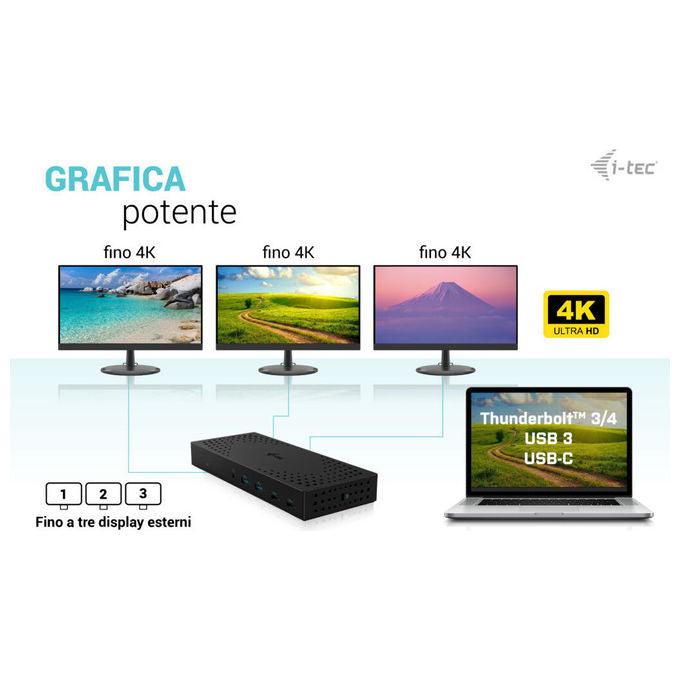 I-tec, Docking Station 4K, USB 3.0, USB-C, Thunderbolt, 3x Monitor, Power Delivery 100W