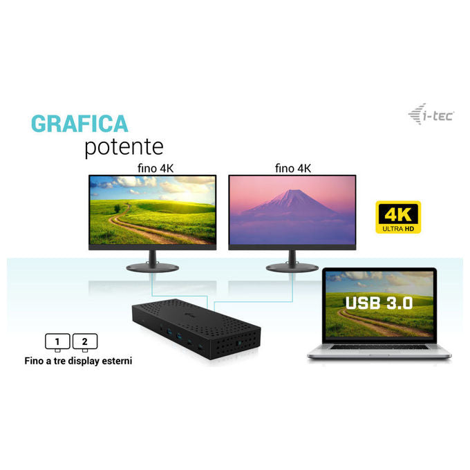 I-tec, Docking Station 4K, USB 3.0, USB-C, Thunderbolt, 3x Monitor, Power Delivery 100W