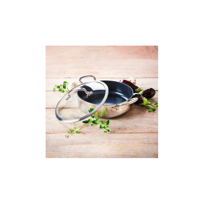 GreenPan CC003820-001 Premiere Padella per friggere Gourmet con rivestimento antiaderente in ceramica Thermolon Infinity Pro e coperchio incluso diametro 26 cm colore Argento