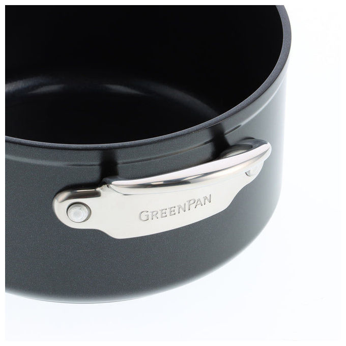 GreenPan 4895156693239 Barcelona Pro Casseruola con Rivestimento Antiaderente in Ceramica 20 cm Capacita' 3,1 L Adatta a Tutti i Piani Cottura incluso Induzione Lavabile in Lavastoviglie Manico in Acciaio Inossidabile Coperchio in Vetro colore Nero