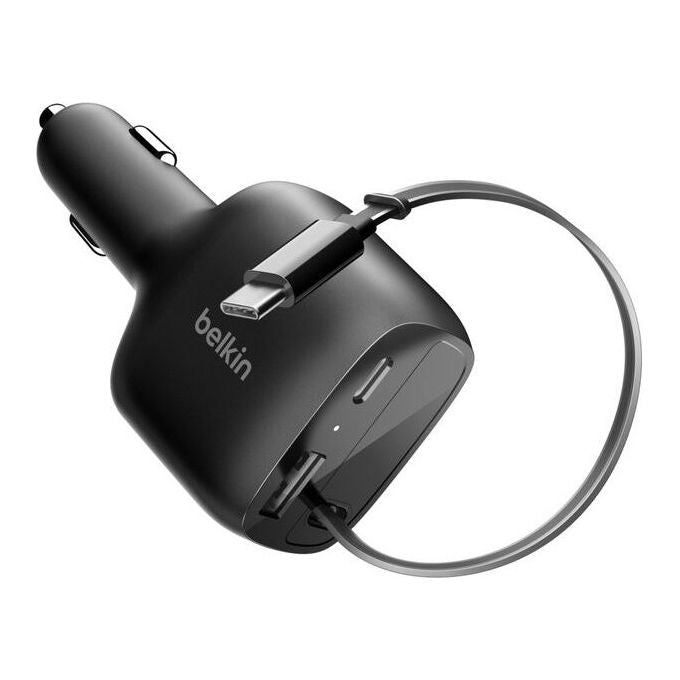 Belkin CCC001HQBK BoostCharge Caricatore per auto 75 W con cavo retrattile USB-C 1 porta USB-C 1 porta USB-A colore Nero