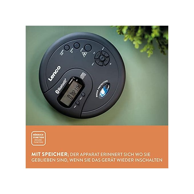Lenco CD-300 Lettore CD Portatile Bluetooth Antishock MP3 Batterie Ricaricabili NiMH Jack 3.5 mm colore Nero