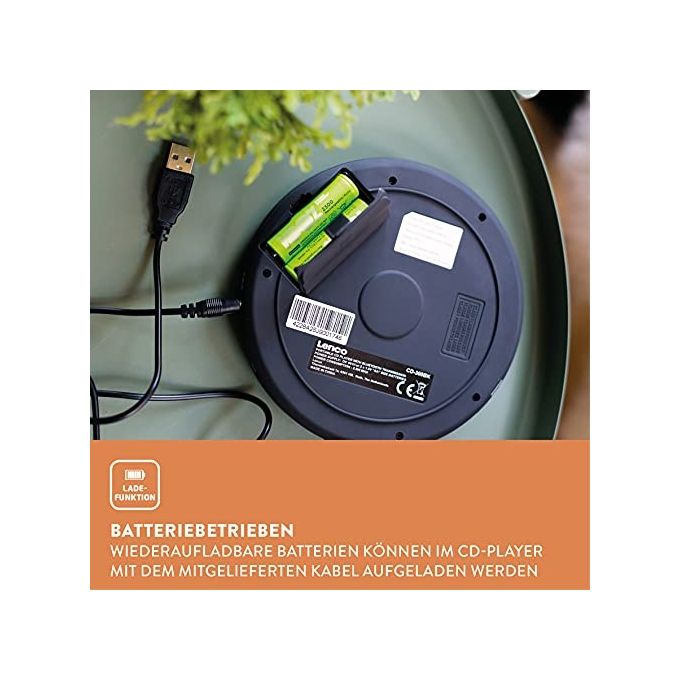 Lenco CD-300 Lettore CD Portatile Bluetooth Antishock MP3 Batterie Ricaricabili NiMH Jack 3.5 mm colore Nero