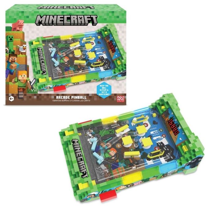 Carletto MC2001_OW Minecraft Arcade Pinball Overworld con luci LED e suoni arcade dimensioni 41x30x14 cm colore Multicolore
