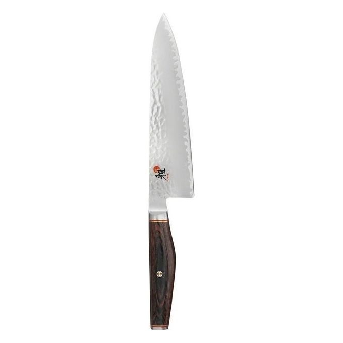 Miyabi 340732010 Gyutoh Coltello in Acciaio 200 mm con Lama in Acciaio Micro Carbide MC63 Affilatura Honbazuke Finitura Tsuchime colore Argento-Marrone