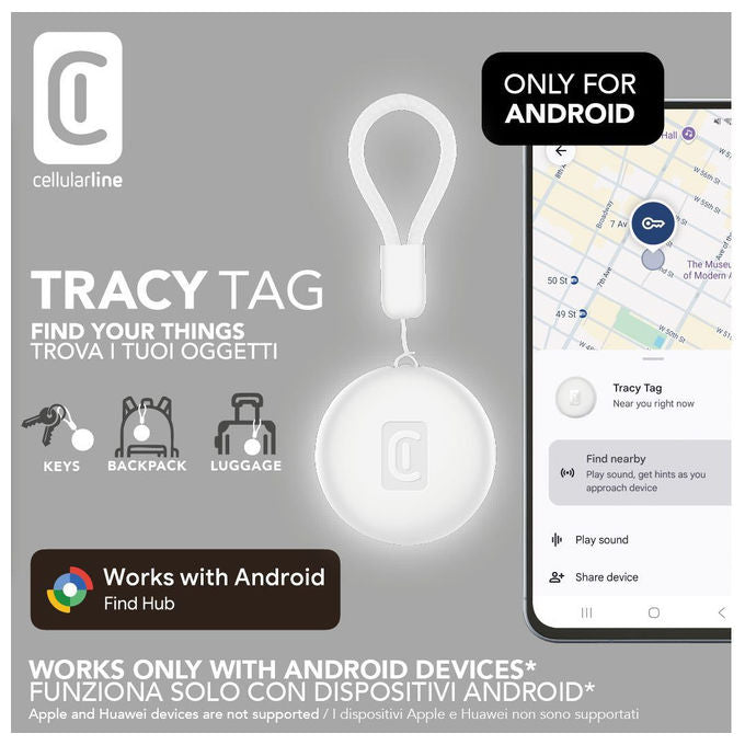 Cellularline Tracy Tag, Localizzatore Oggetti Android, Bluetooth, Compatto