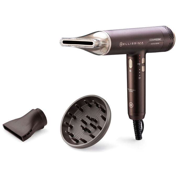 Bellissima 21013 Ceramisonic Asciugacapelli 1700 W Motore Digitale Ion Ceramic Hi-Pro 3 velocita' 3 temperature con diffusore colore Deep Brown Rosa