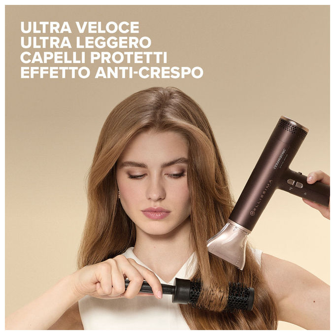 Bellissima 21013 Ceramisonic Asciugacapelli 1700 W Motore Digitale Ion Ceramic Hi-Pro 3 velocita' 3 temperature con diffusore colore Deep Brown Rosa