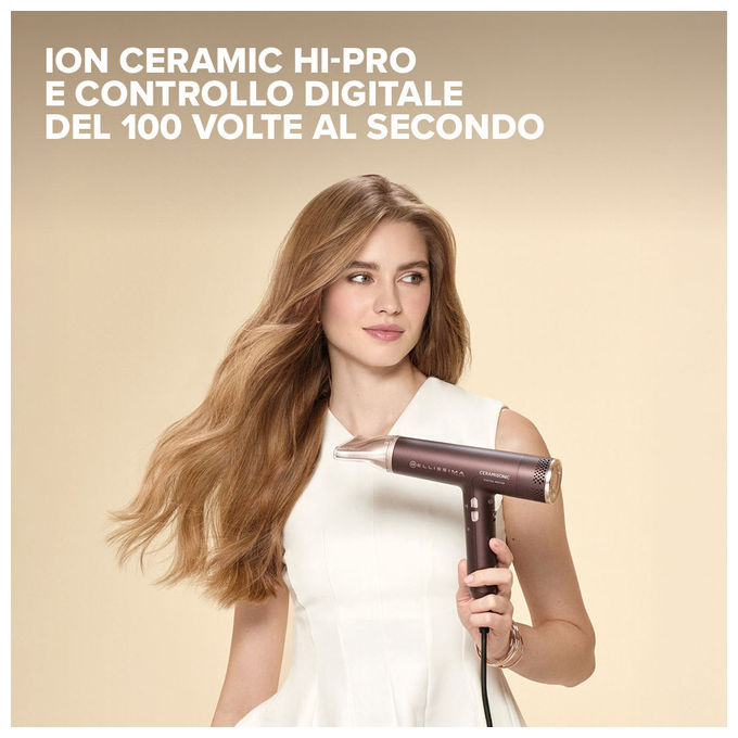 Bellissima 21013 Ceramisonic Asciugacapelli 1700 W Motore Digitale Ion Ceramic Hi-Pro 3 velocita' 3 temperature con diffusore colore Deep Brown Rosa