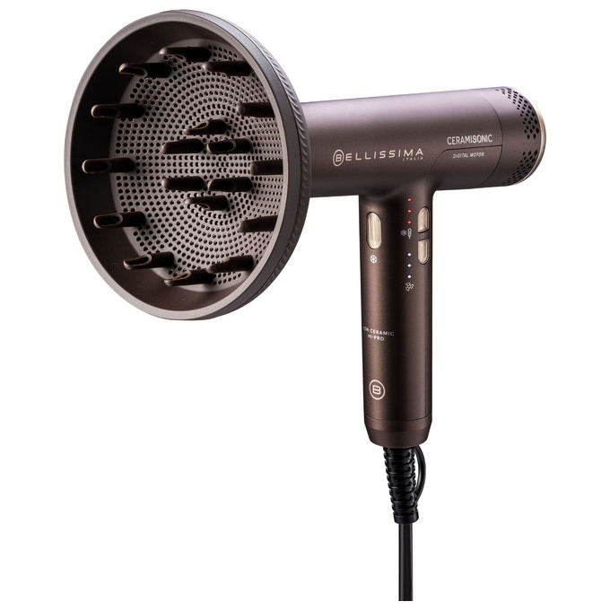 Bellissima 21013 Ceramisonic Asciugacapelli 1700 W Motore Digitale Ion Ceramic Hi-Pro 3 velocita' 3 temperature con diffusore colore Deep Brown Rosa