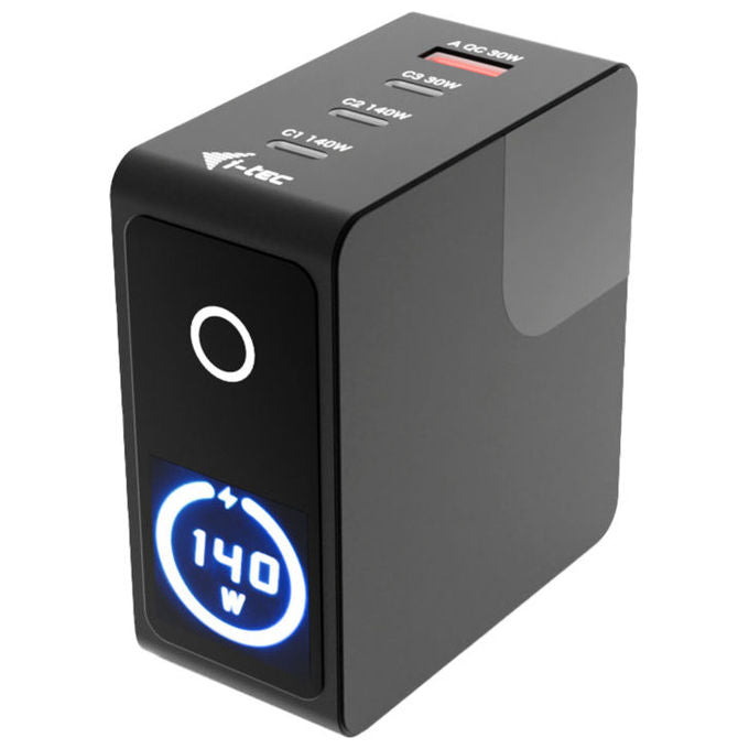 I-tec CHARGER-INTG140W Caricabatterie Multiporta 140W USB-C Power Delivery 3.1 3x USB-C 1x USB-A Display Touch colore Nero