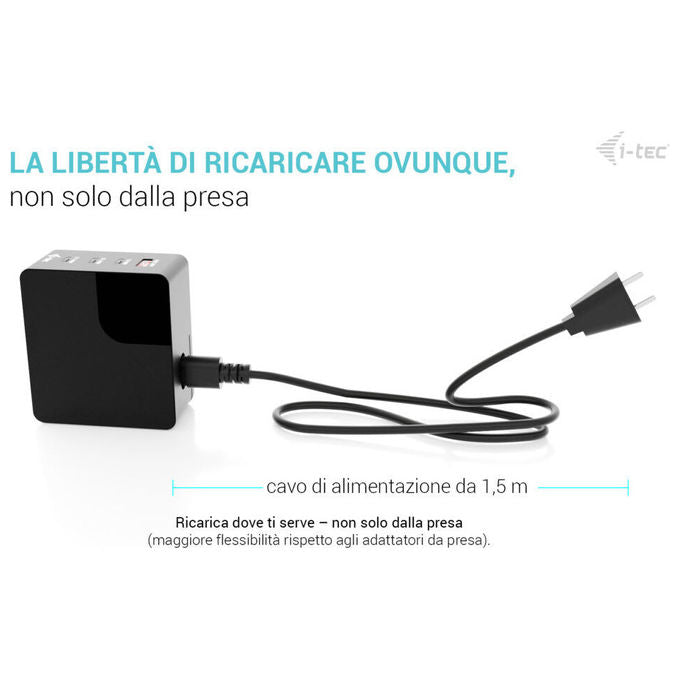 I-tec CHARGER-INTG140W Caricabatterie Multiporta 140W USB-C Power Delivery 3.1 3x USB-C 1x USB-A Display Touch colore Nero