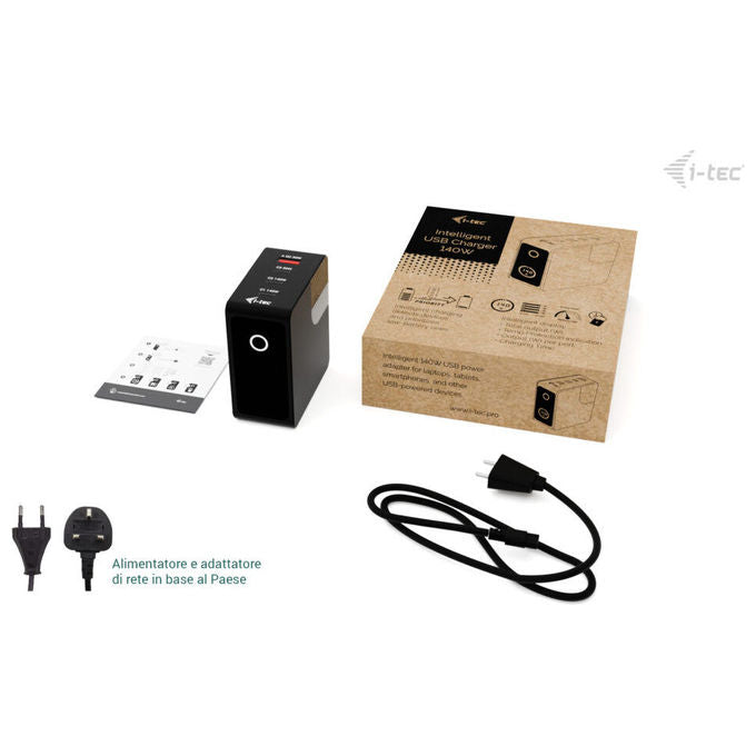 I-tec CHARGER-INTG140W Caricabatterie Multiporta 140W USB-C Power Delivery 3.1 3x USB-C 1x USB-A Display Touch colore Nero