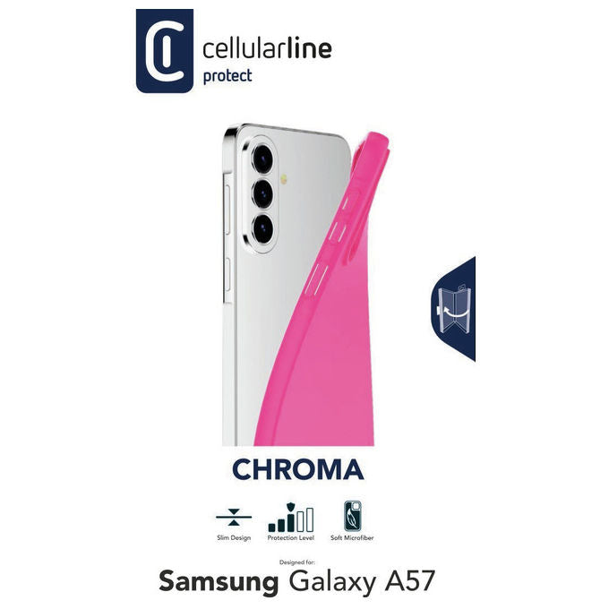 Cellularline cover chroma per Samsung Galaxy A57, custodia in gomma morbida, interno in microfibra, finitura opaca soft-touch, rosa