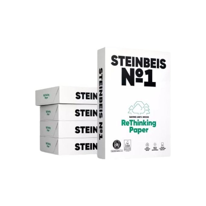 Steinbeis K1207666080A No.1 Carta per Stampanti A4 80 g-m² 100% Riciclata 2500 Fogli 5 Risme Blue Angel EU Ecolabel colore Bianco