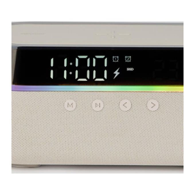 Dudu'u CM-001BE Cosmo Lampada da Comodino Multifunzione con Radio FM Bluetooth Orologio Digitale Ricarica Wireless Qi 15W LED RGB colore Beige