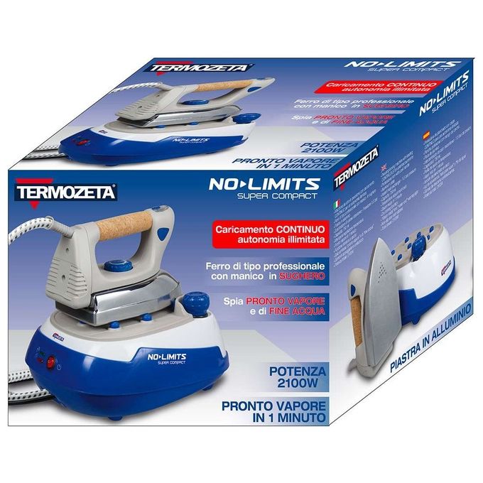 Termozeta 74367 No Limits Super Compact Ferro da Stiro con Caldaia 2100 W 1,5 bar 0,75 L piastra Alluminio colore Blu Grigio