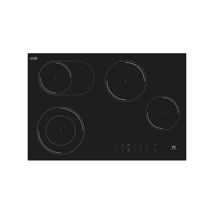 Master Kitchen MKHC 7742 D-O BK Piano cottura elettrico in vetroceramica nera, 77 cm, 4 zone, comandi touch slider, doppia zona, zona ovale, timer, blocco di sicurezza