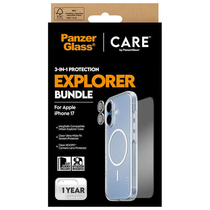 PanzerGlass CR46095 CARE by PanzerGlass 3-in-1 Flagship Explorer Bundle Pellicola proteggischermo trasparente Vetro temperato Resistente a graffi Resistente agli urti Applicazione a secco colore Trasparente