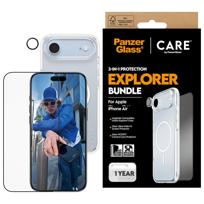 PanzerGlass CR66372 3-in-1 Flagship Explorer Bundle Pellicola proteggischermo trasparente Vetro temperato PET Silicone MagSafe compatibile colore Trasparente