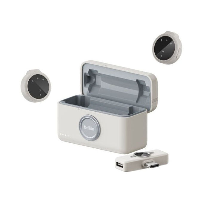 Belkin CTA002HQSA-B1 Stage Creator Kit Treppiede per Smartphone con Supporto Magnetico e Microfoni Wireless 3 Gambe 4 Sezioni in Alluminio colore Grigio