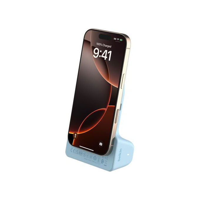 Belkin CTA006HQBL Stage PowerGrip Supporto attivo per Smartphone con Powerbank 9300 mAh Ricarica Wireless 15 W e USB Tipo-C colore Azzurro