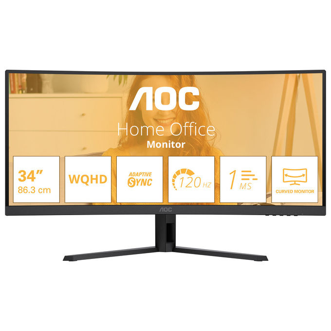 AOC monitor curvo 34 pollici CU34B3E, UltraWide QHD 3440x1440, pannello VA, 120Hz, 4ms, Adaptive Sync, HDR10, Nero