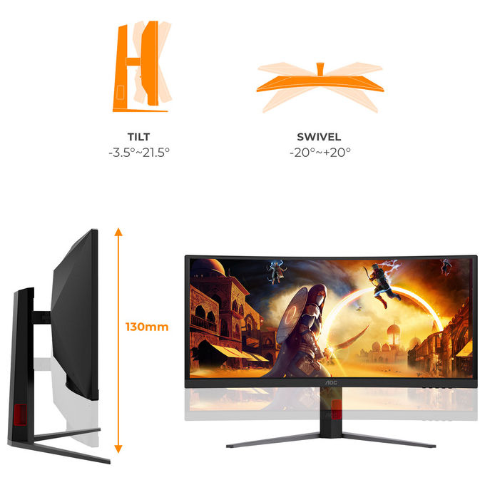 AOC CU34G4CA Monitor Gaming Curvo 34'' 3440x1440 180Hz 1ms HDR400 Adaptive Sync colore Nero