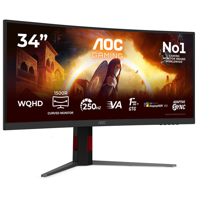 AOC CU34G4ZCA Monitor 34'' WQHD 250Hz Fast VA 1ms GtG HDR400 Adaptive Sync colore Nero