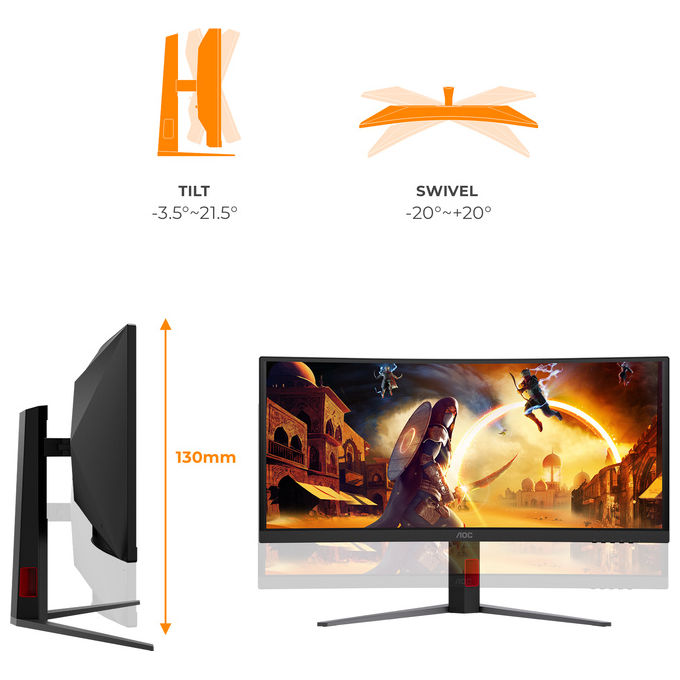 AOC CU34G4ZCA Monitor 34'' WQHD 250Hz Fast VA 1ms GtG HDR400 Adaptive Sync colore Nero