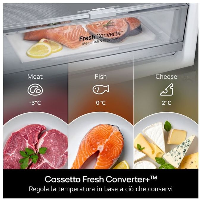 LG GBBS726BEV Frigorifero Combinato 375L Classe B Total No Frost AI Inverter Essence Black Steel (60x203x67 cm) colore Nero