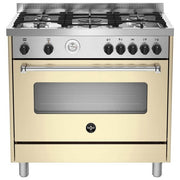 La Germania AMN965ECRT Serie Americana Cucina a Gas 5 Fuochi Bruciatore Wok (89.7x60x96.5 cm) colore Crema Acciaio inox