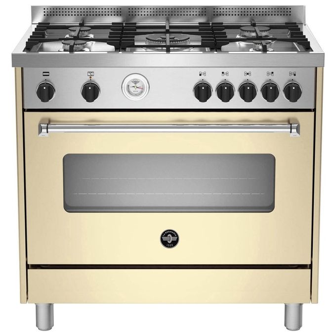 La Germania AMN965ECRT Serie Americana Cucina a Gas 5 Fuochi Bruciatore Wok (89.7x60x96.5 cm) colore Crema Acciaio inox
