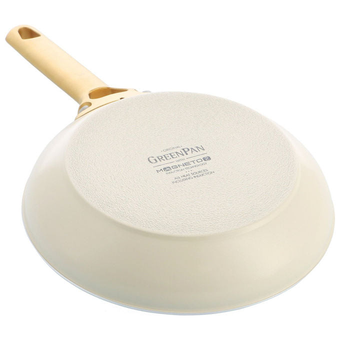 GreenPan CW-CC008494-001 Padova Set di Padelle 20+26 cm Rivestimento Ceramico Antiaderente con Diamanti Manici Ergonomici Base Spessa per Distribuzione Uniforme del Calore colore Crema con Manici Dorati