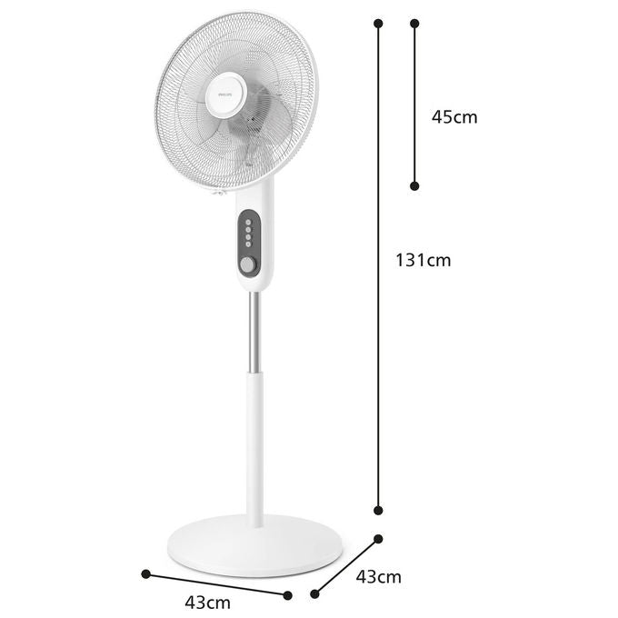 Philips CX1220 Serie 1000 Ventilatore a Piantana 3330 m³-h 38 dB 45 W 3 velocita' oscillazione 80° altezza regolabile timer colore Grigio