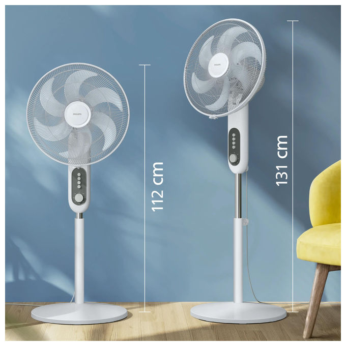 Philips CX1220 Serie 1000 Ventilatore a Piantana 3330 m³-h 38 dB 45 W 3 velocita' oscillazione 80° altezza regolabile timer colore Grigio