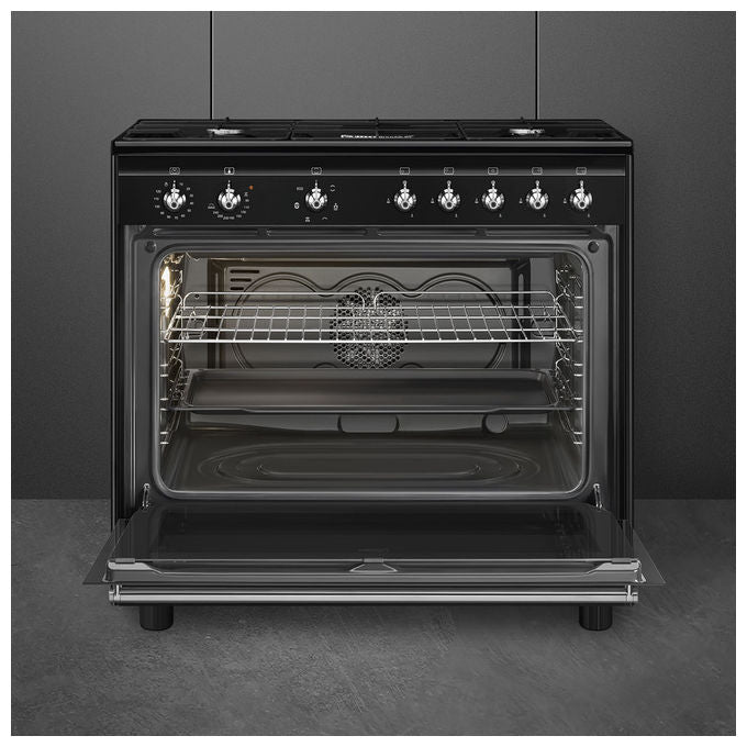 Smeg CX91GMBL Concerto Cucina Libera Installazione Gas 5 fuochi Forno Elettrico Termoventilato 115 L Classe A (90x60x90 cm) colore Nero