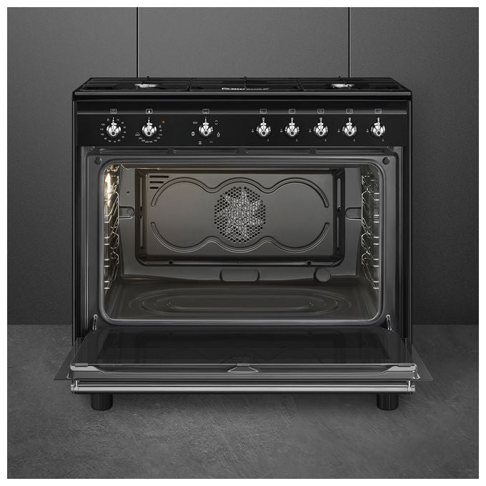 Smeg CX91GMBL Concerto Cucina Libera Installazione Gas 5 fuochi Forno Elettrico Termoventilato 115 L Classe A (90x60x90 cm) colore Nero