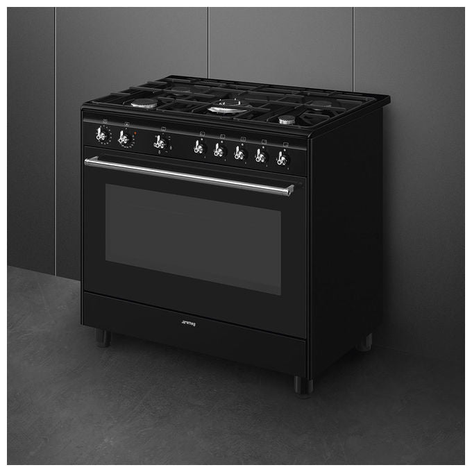 Smeg CX91GMBL Concerto Cucina Libera Installazione Gas 5 fuochi Forno Elettrico Termoventilato 115 L Classe A (90x60x90 cm) colore Nero