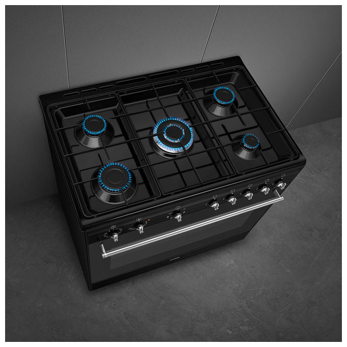 Smeg CX91GMBL Concerto Cucina Libera Installazione Gas 5 fuochi Forno Elettrico Termoventilato 115 L Classe A (90x60x90 cm) colore Nero