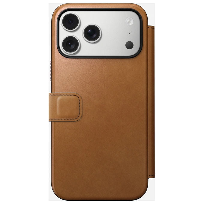 Nomad 0856504014124 Modern Leather Folio Custodia con Chiusura Magnetica e Porta Carte 3 Slot Compatibile con iPhone 17 Pro Max MagSafe e Ricarica Wireless colore Castanho Claro