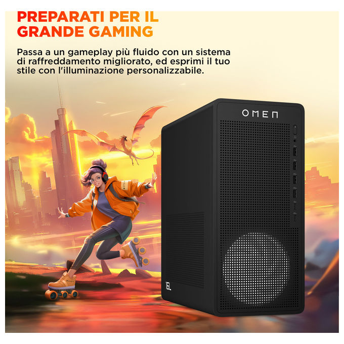 HP D3ZH9EA OMEN Desktop Gaming AMD Ryzen 7 8700F 16 GB DDR5 1 TB SSD NVIDIA GeForce RTX 5060 colore Nero