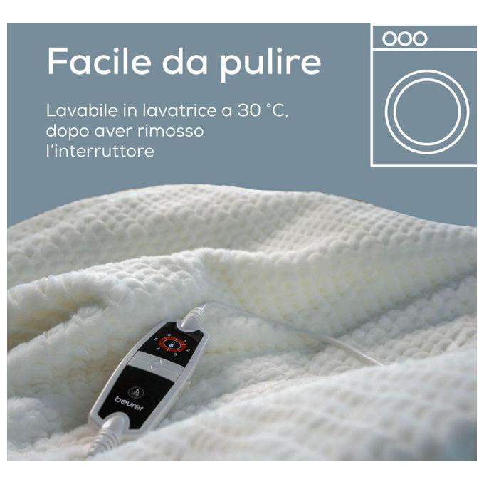 Beurer 40052 Termocoperta HD 82 Helsinki 6 livelli di temperatura spegnimento automatico dopo 3 ore materiale super morbido colore Bianco