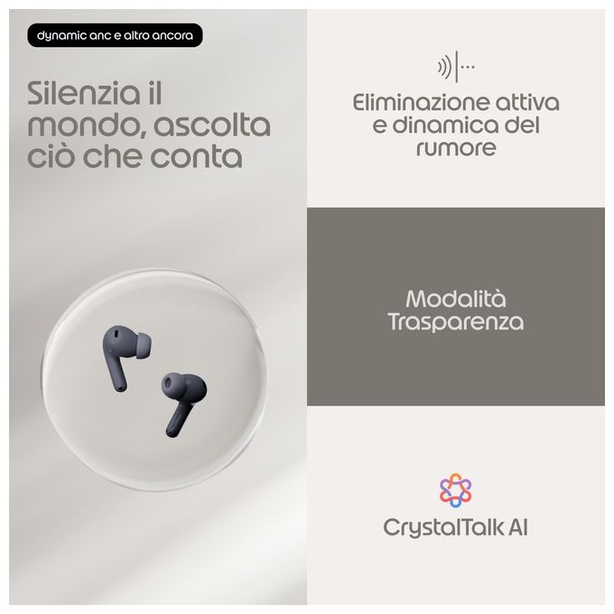 Motorola PG38C08162 Moto Buds 2 Auricolare Wireless In-ear Audio Hi-Res LHDC Cancellazione Attiva Rumore fino a 55dB 6 Microfoni CrystalTalk AI Batteria fino a 48h Bluetooth 6.0 IP54 colore Carbonio