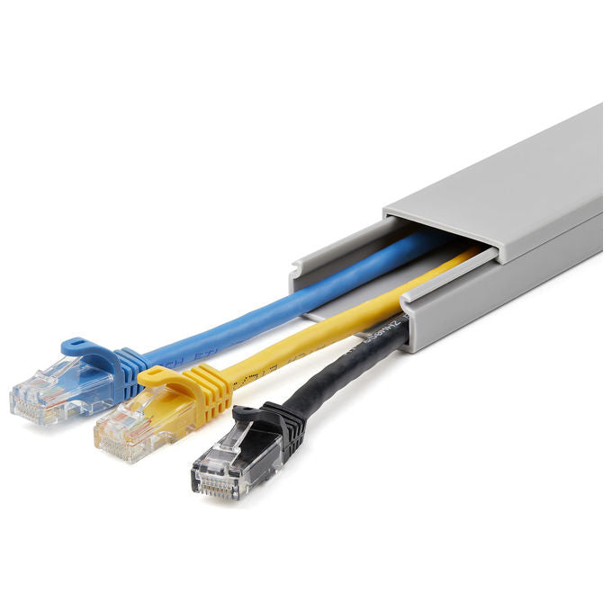 StarTech.com CBMWD3816 Canalina per la Gestione dei Cavi in PVC con Coperchio Singolo Canale 38 mm L x 16 mm H Lunghezza 2 m per Rete e Alimentazione Fino a 30 Cavi UL94-V0 M1 Fire Rated colore Grigio