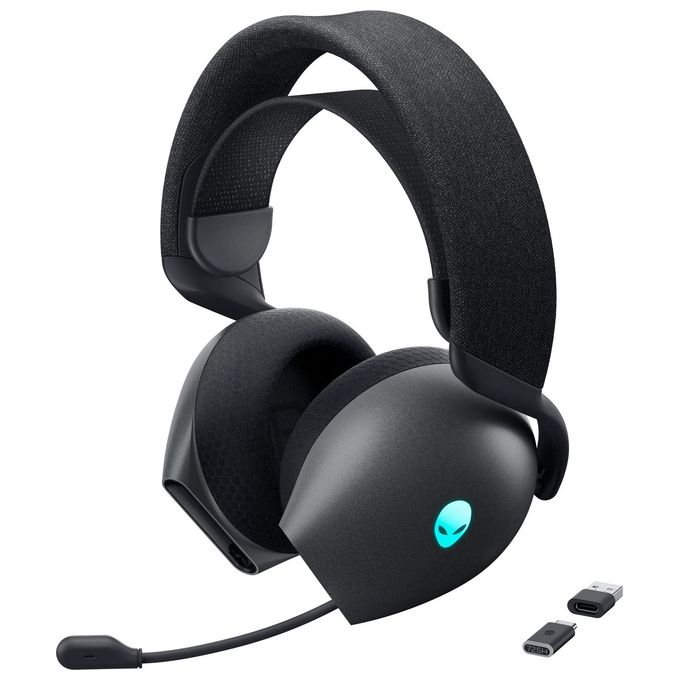Alienware AW725H Auricolare Gaming Tri-Mode Wireless Cancellazione del Rumore Connettivita' Bluetooth 5.3 2.4 GHz USB-C 3.5 mm Jack Durata Batteria Fino a 75 Ore colore Nero