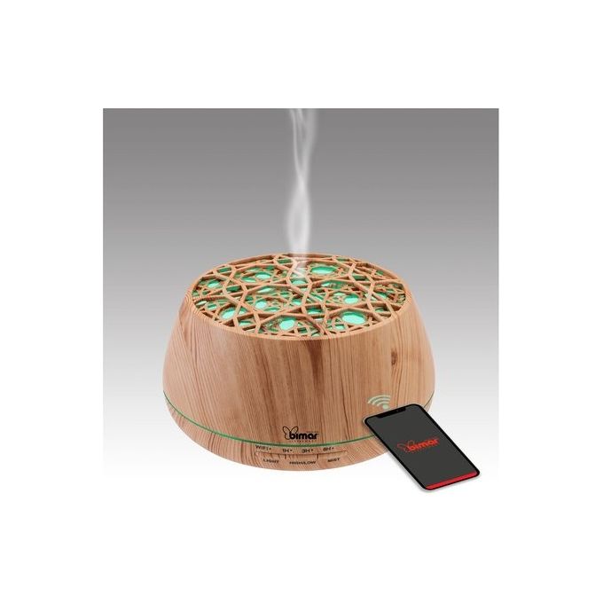 Bimar DA26 Diffusore di Aromi con Wi-Fi e Bluetooth Luci Cromatiche 7 Colori Cassa Acustica Integrata Serbatoio 400 ml colore Marrone